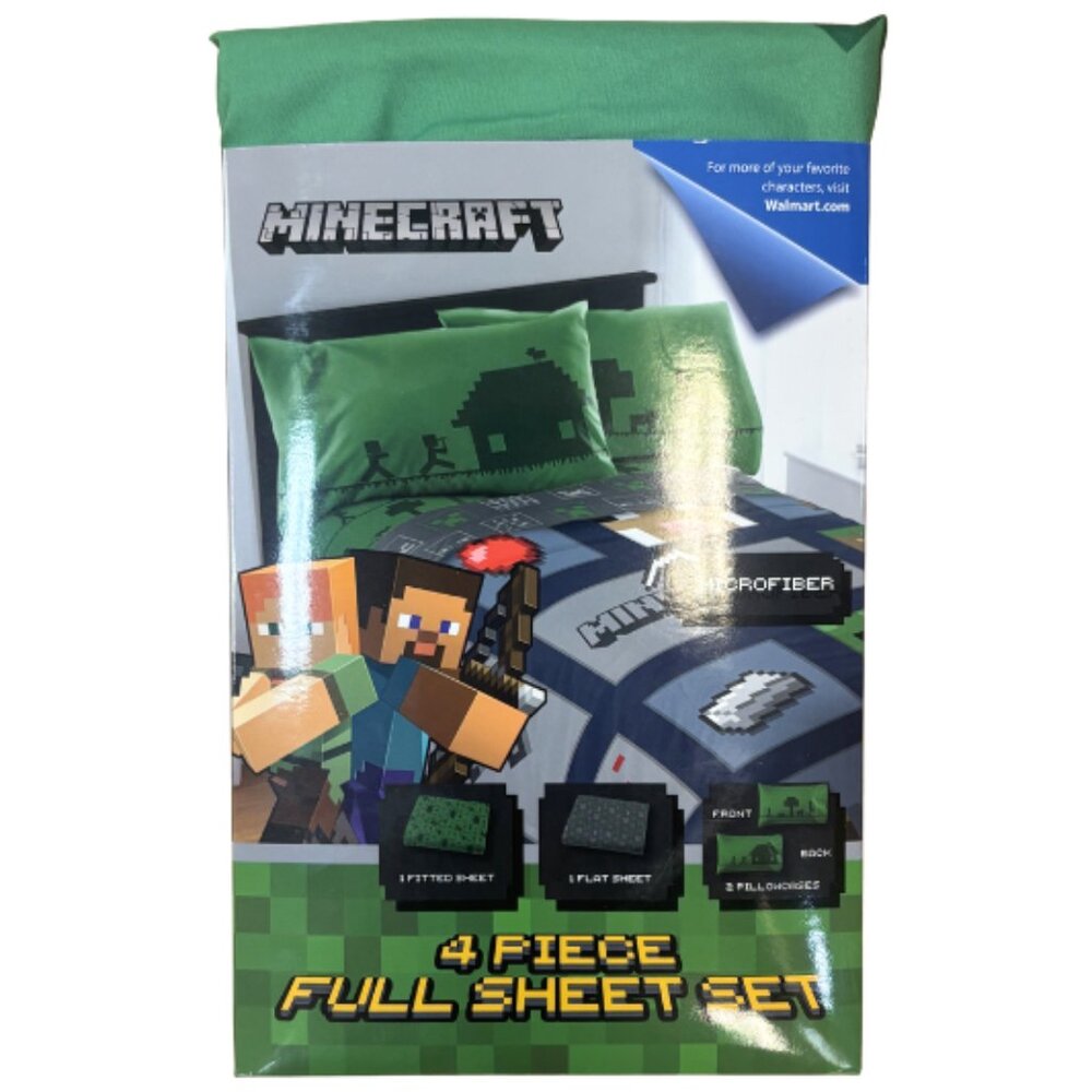NEW Minecraft FULL Microfiber Sheet Set - 4 Piece
